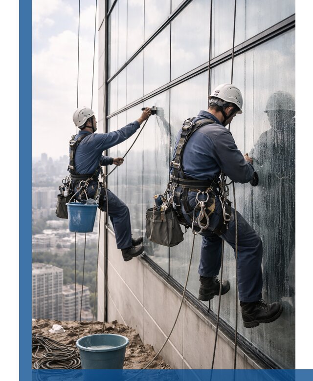 Профессиональная мойка фасадных окон альпинистами в Пскове