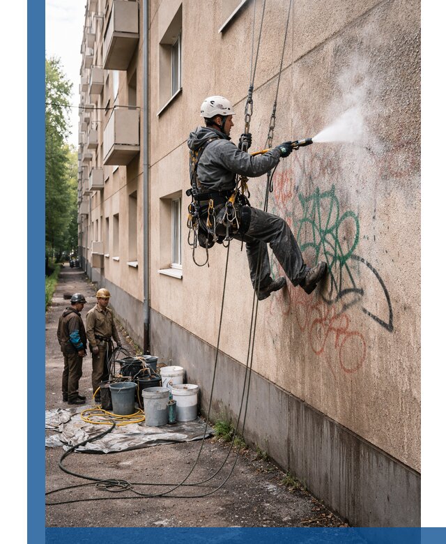 Удаление граффити с фасада в Пскове без следов и повреждений