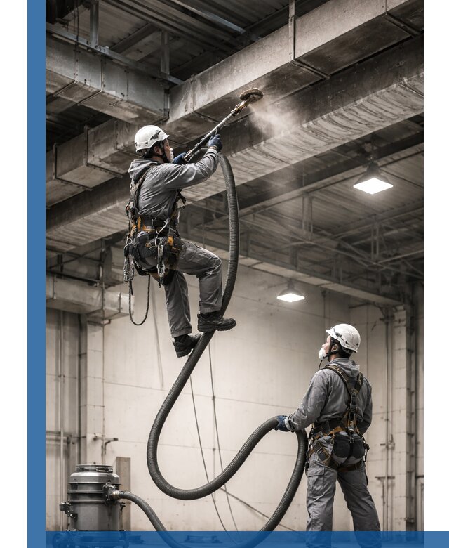 Обеспыливание потолочных конструкций в Пскове промышленным альпинизмом