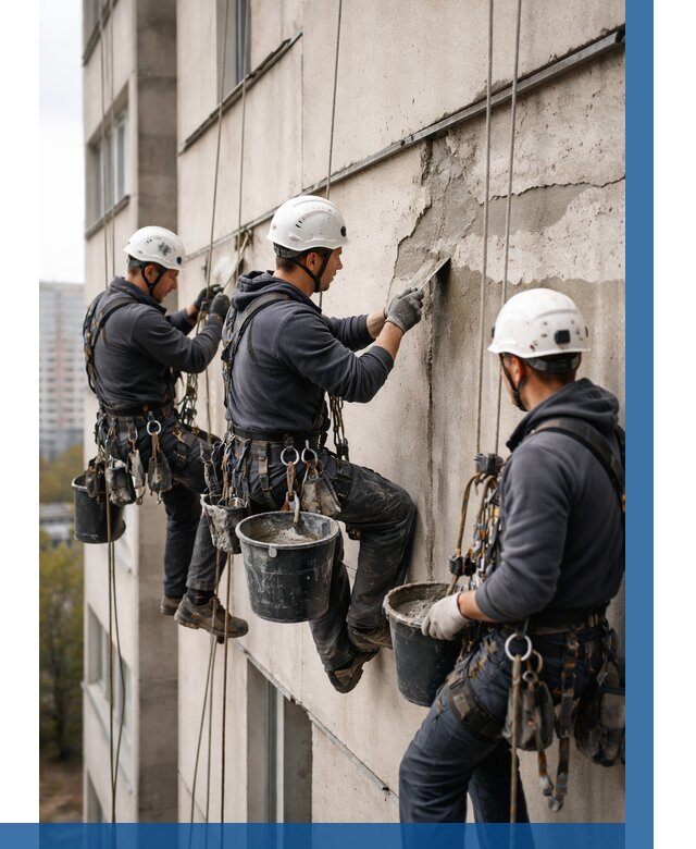 Ремонт бетонных элементов фасада в Пскове от 2538 р. | ВЫСОТНИК-Пск