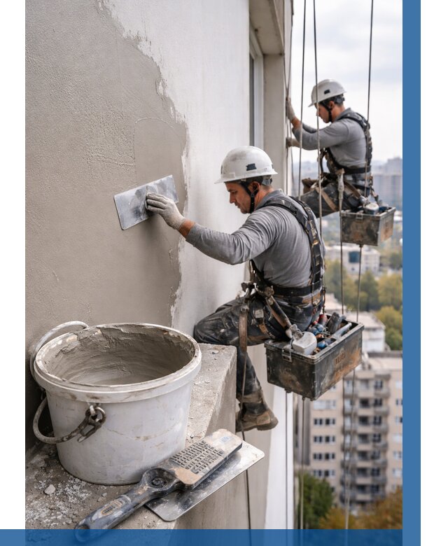 Шпаклевка фасада на высоте в Пскове от 711 р. | ВЫСОТНИК-Пск