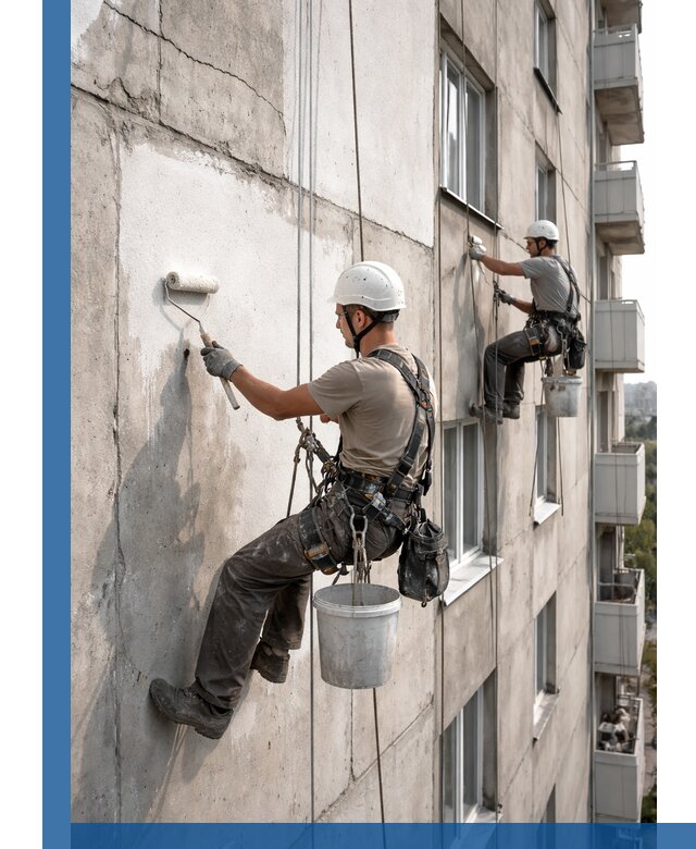 Покраска бетонного фасада в Пскове для жилых и промышленных объектов