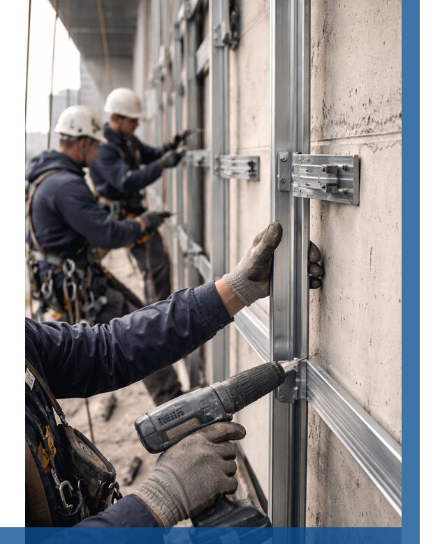 Монтаж подсистемы вентфасада в Пскове от 863 р. | ВЫСОТНИК-Пск