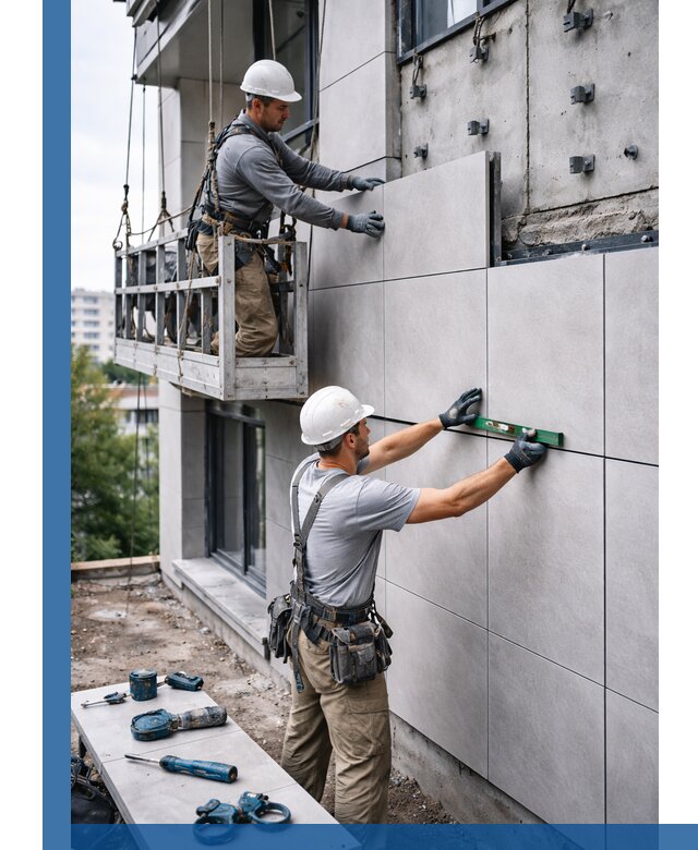 Монтаж керамогранита на фасад в Пскове под ключ с гарантией качества