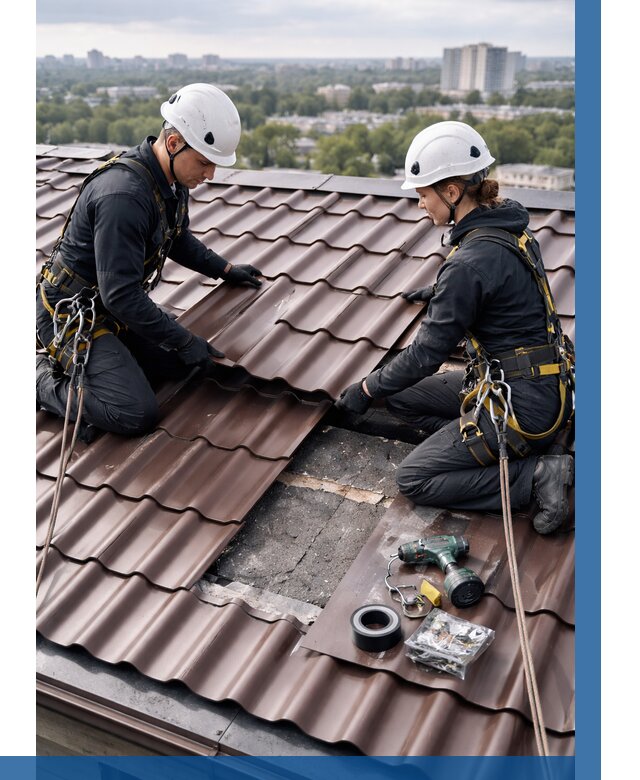 Ремонт металлочерепицы на крыше в Пскове от 914 р. | ВЫСОТНИК-Пск