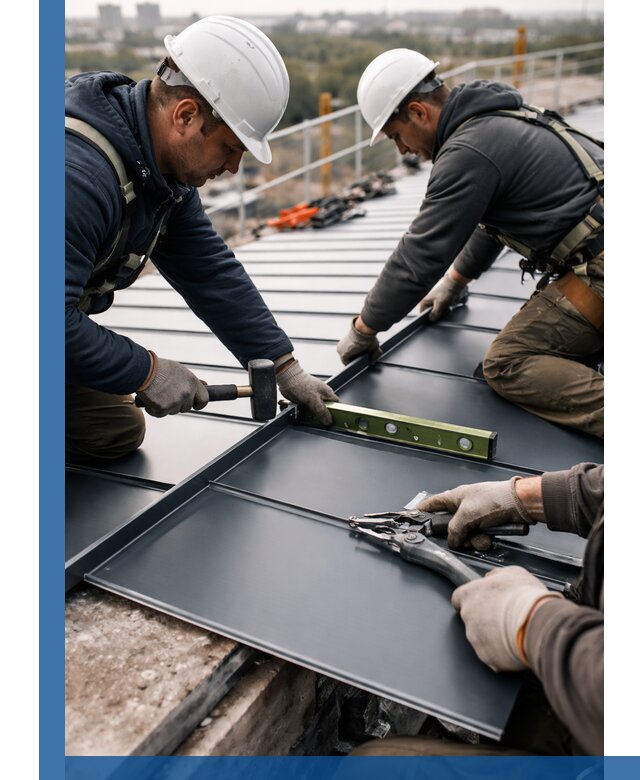 Монтаж фальцевой кровли в Пскове для промышленных зданий