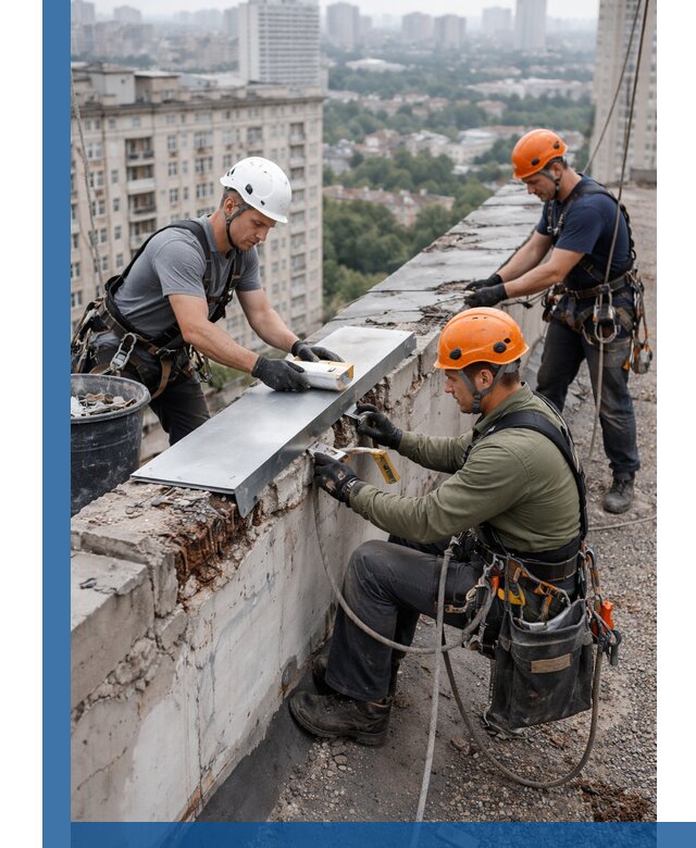 Ремонт парапета на кровле в Пскове, высотные работы с гарантией