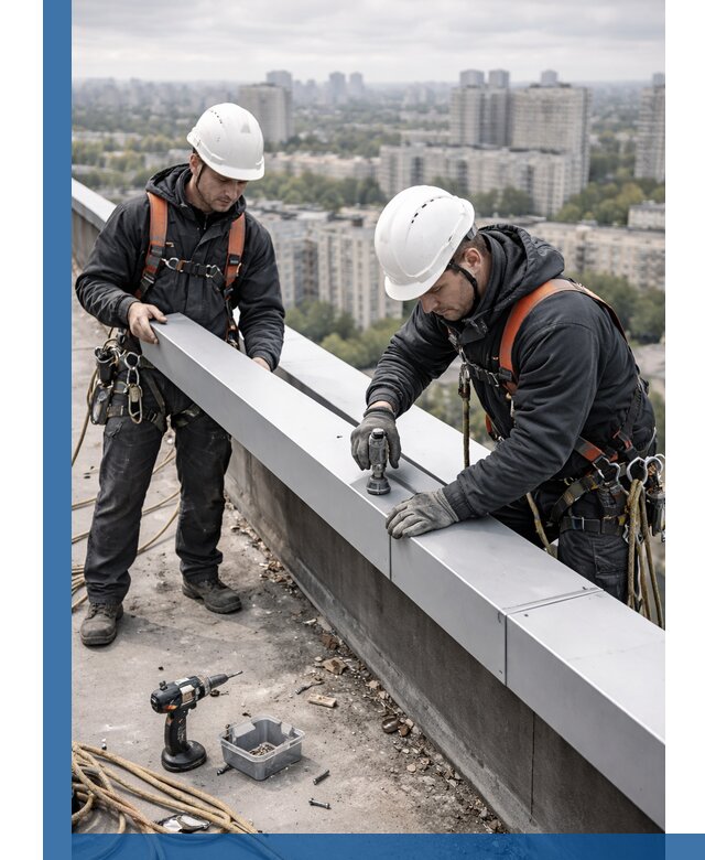 Монтаж парапетных крышек и ограждений кровли в Пскове