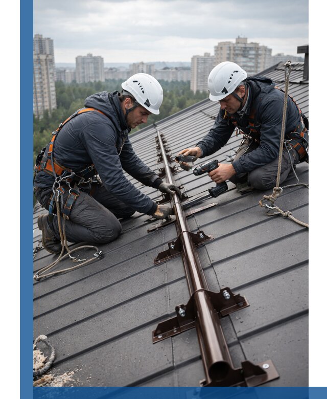 Монтаж снегозадержателей на кровле зданий в Пскове под ключ