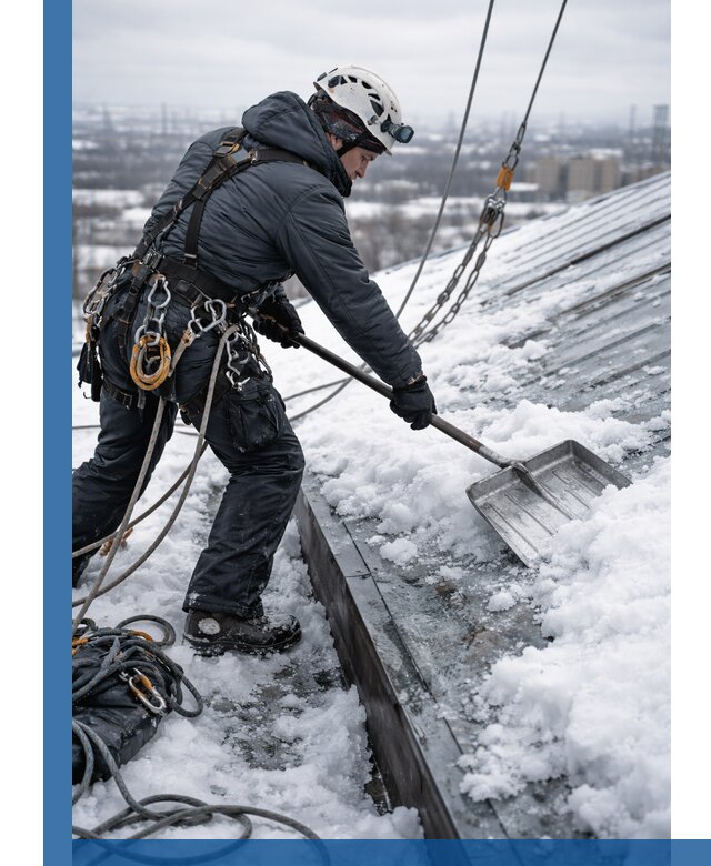 Профессиональная очистка кровли от снега и наледи в Пскове