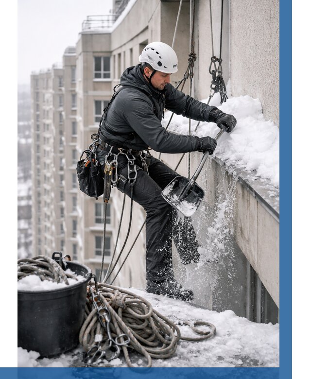 Очистка карнизов от снега в Пскове от 305 р. | ВЫСОТНИК-Пск