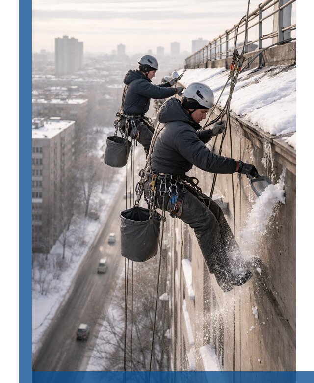 Очистка карнизов от снега в Пскове профессионально и безопасно