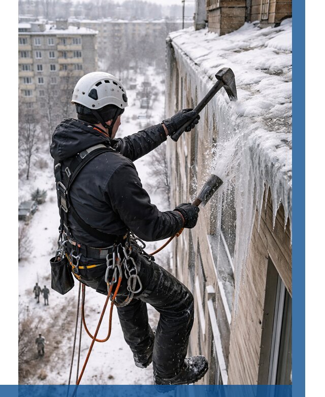 Сбивание сосулек с крыши в Пскове по цене от 4568 р. | ВЫСОТНИК-Пск