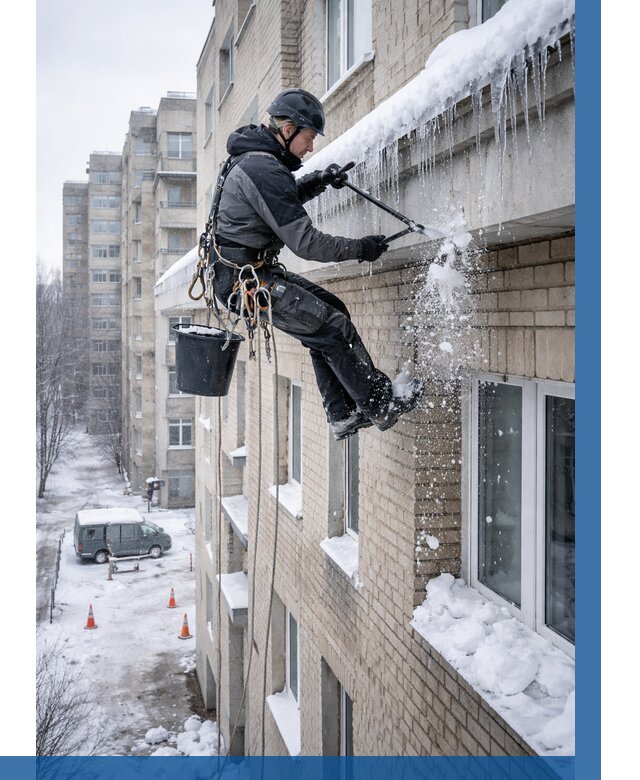 Удаление наледи с карнизов в Пскове от 355 р. | ВЫСОТНИК-Пск