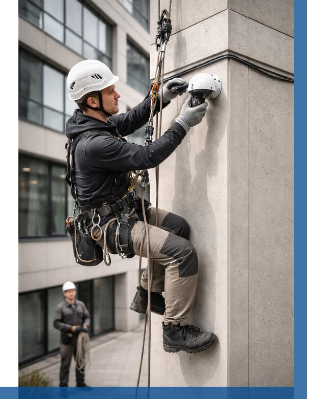 Монтаж камер видеонаблюдения на фасаде в Пскове от 8628 р.-ВЫСОТНИК-Пск