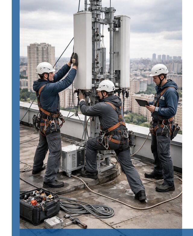 Монтаж антенн связи на крыше в Пскове с вводом в эксплуатацию