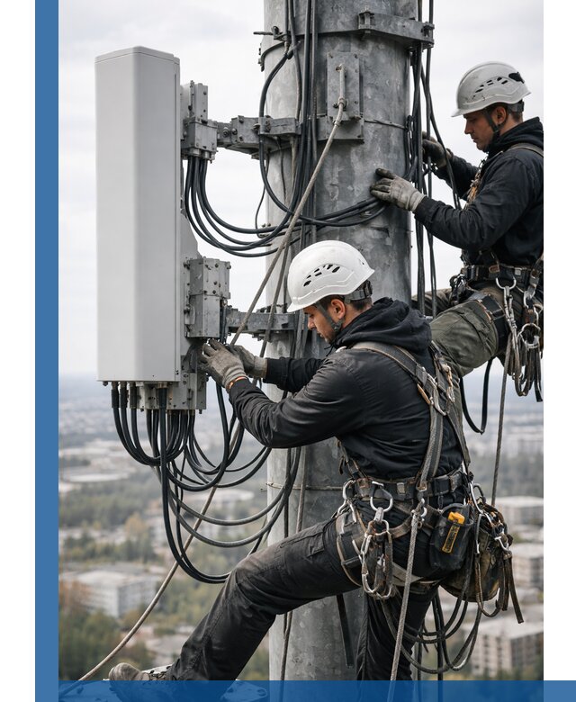 Монтаж оборудования связи на мачте в Пскове с пусконаладкой