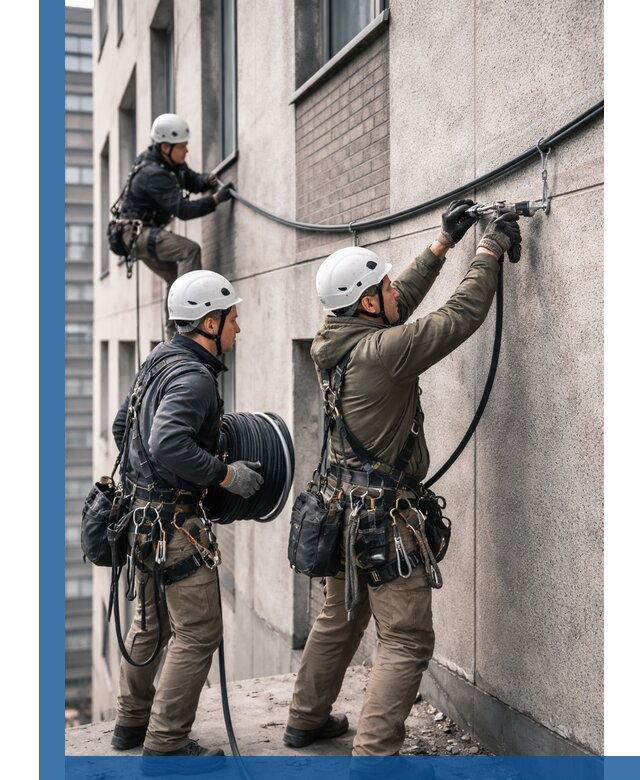 Прокладка кабеля по фасаду в Пскове, профессиональный монтаж