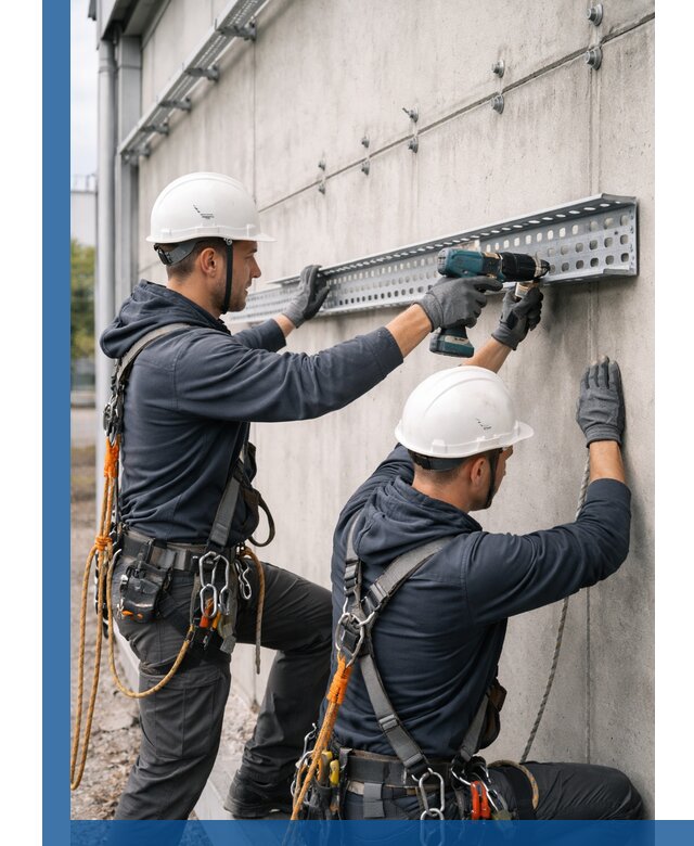 Монтаж кабельных лотков на фасаде зданий в Пскове с гарантией