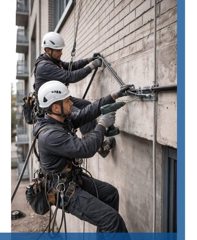 Крепление кабеля на фасаде в Пскове от 355 р. | ВЫСОТНИК-Пск