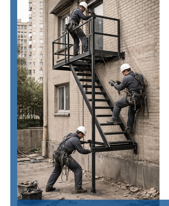 Монтаж пожарной лестницы в Пскове, установка и крепление