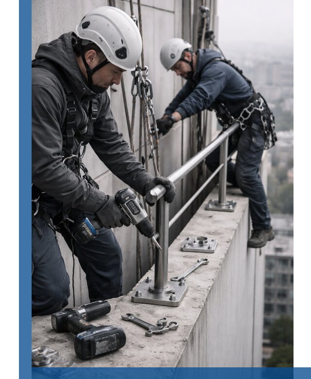 Монтаж перил на высоте в Пскове для жилых и промобъектов