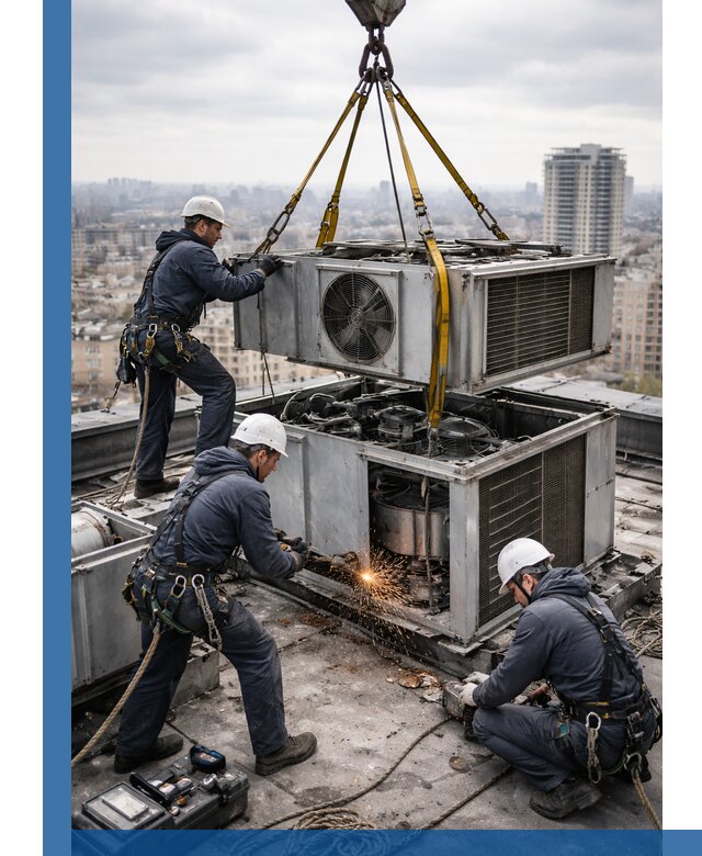 Демонтаж крышной установки в Пскове любой сложности