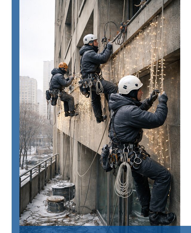 Монтаж новогодней иллюминации и украшение фасадов в Пскове