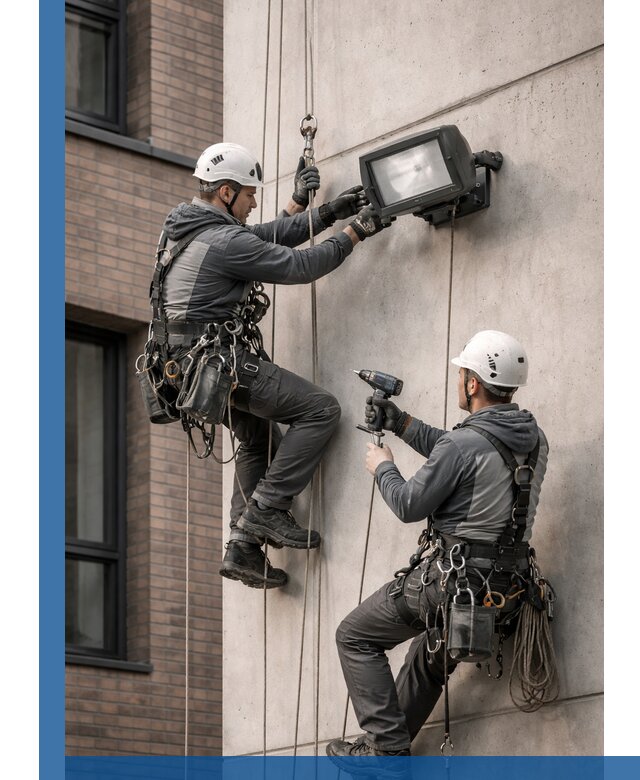 Профессиональный монтаж фасадных прожекторов в Пскове под ключ