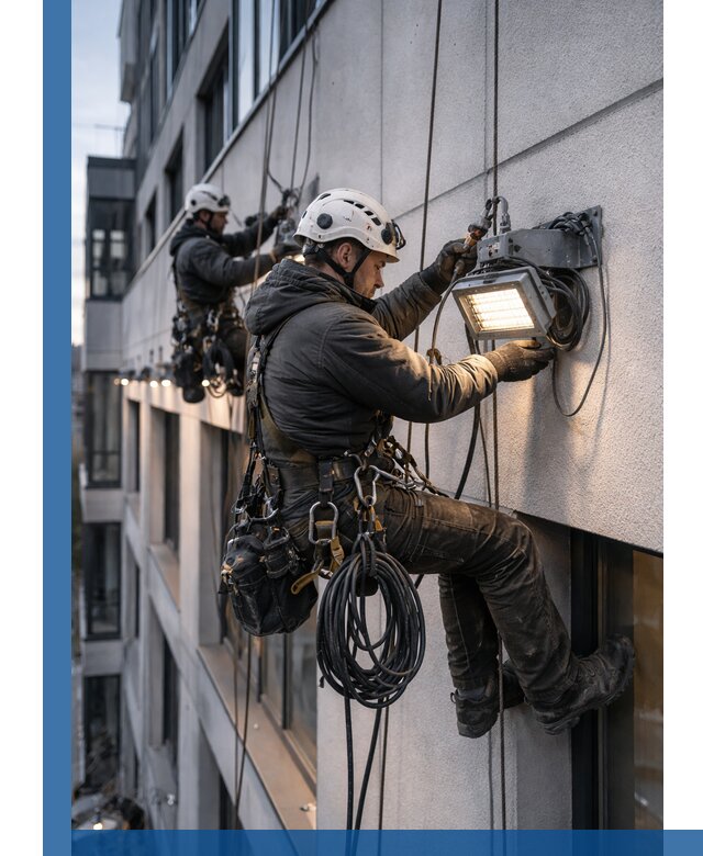 Монтаж фасадного освещения в Пскове установка и подключение