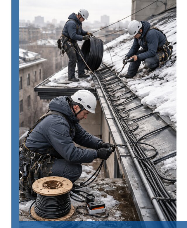 Монтаж греющего кабеля на кровле в Пскове под ключ