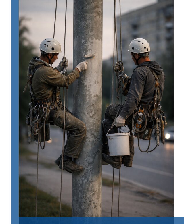 Покраска опор освещения и антикоррозийная защита в Пскове