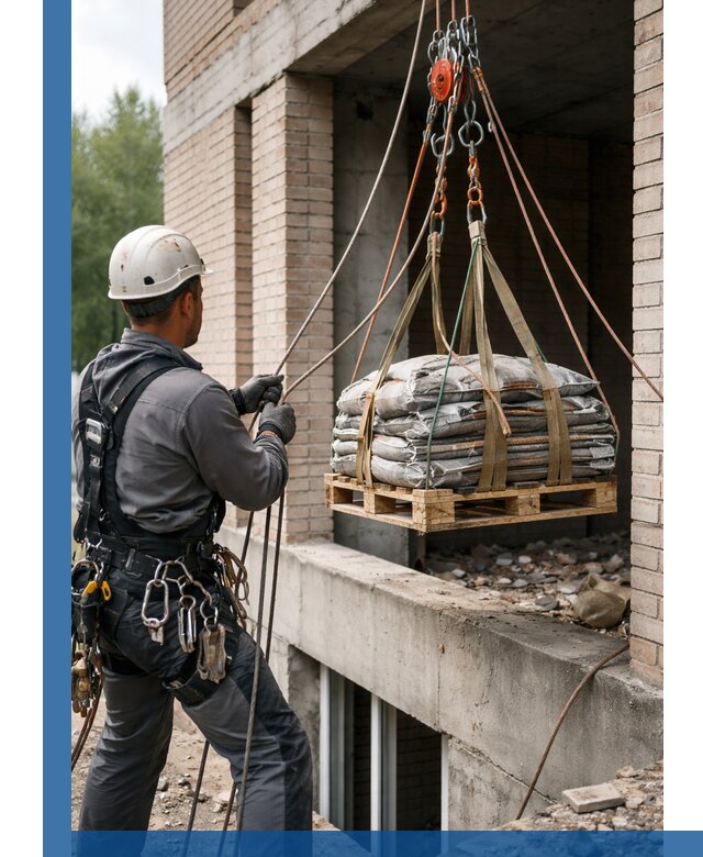 Подъем материалов на этаж веревками в Пскове оперативно