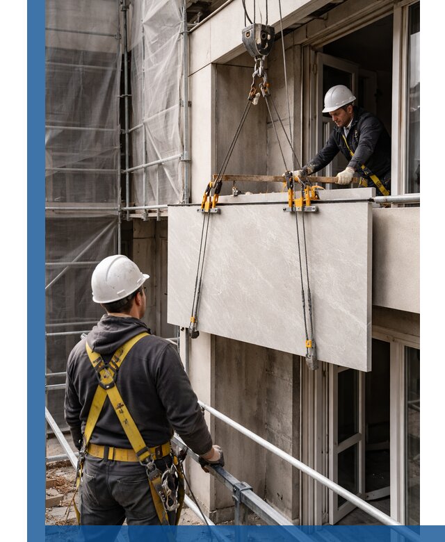 Подъем керамогранита на этаж в Пскове грузчиками и техникой