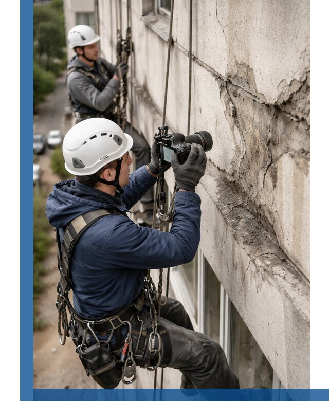 Фотофиксация дефектов фасада с высотной съемкой в Пскове