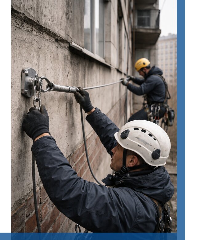 Монтаж анкерных линий в Пскове от 3045 р. | ВЫСОТНИК-Пск