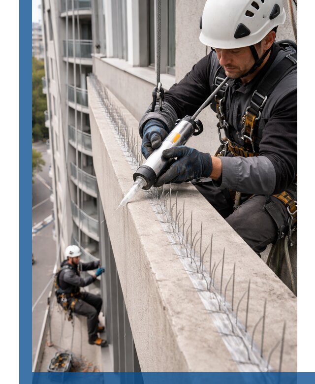 Установка шипов от птиц на фасадах и кровлях в Пскове